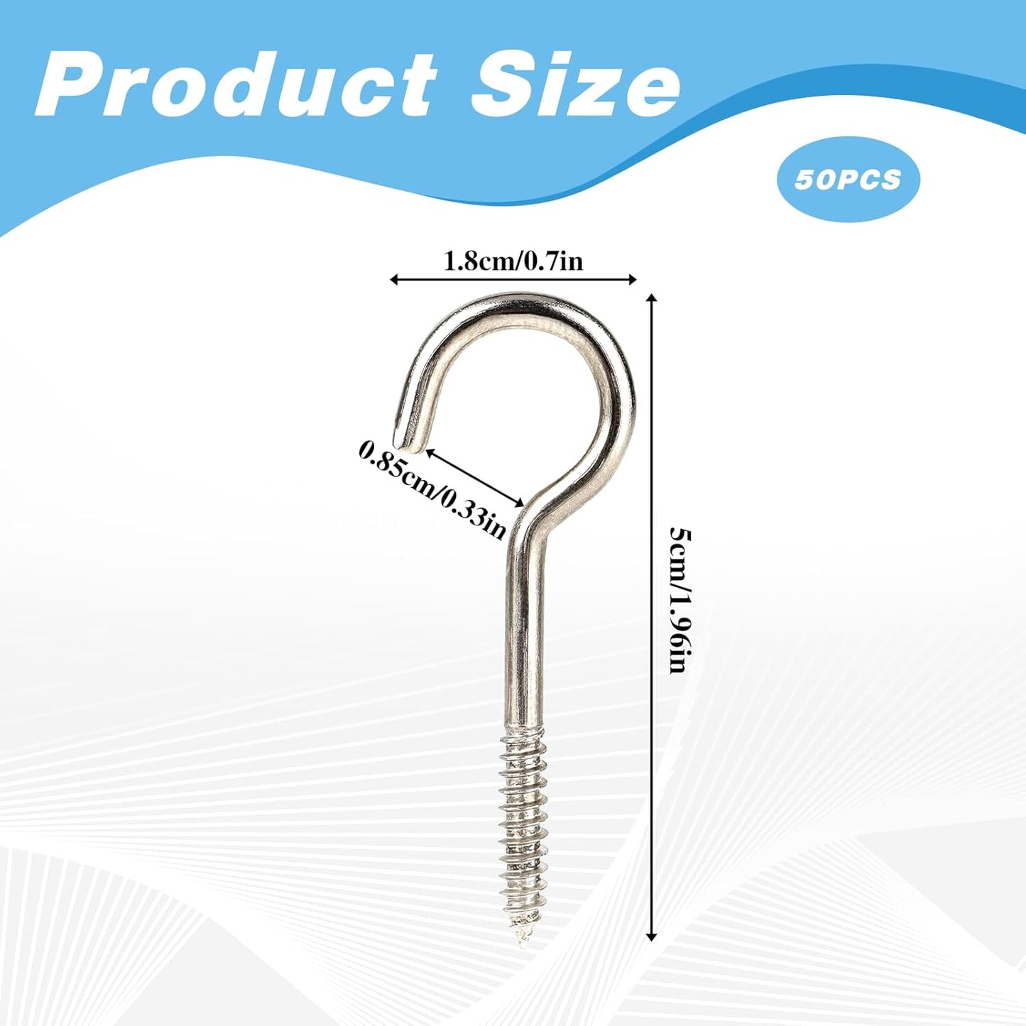 2 Inch Metal Cup Hook Round End Self Tapping Screw Hooks Silver Threaded 304 Stainless Steel Eye Bolt Ceiling