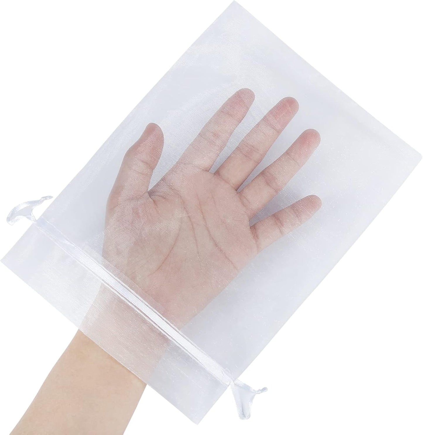 100pcs Sheer Organza Bags White, 6 x 9 inches Christmas Wedding Shower Party Favors Gift Drawstring Bags