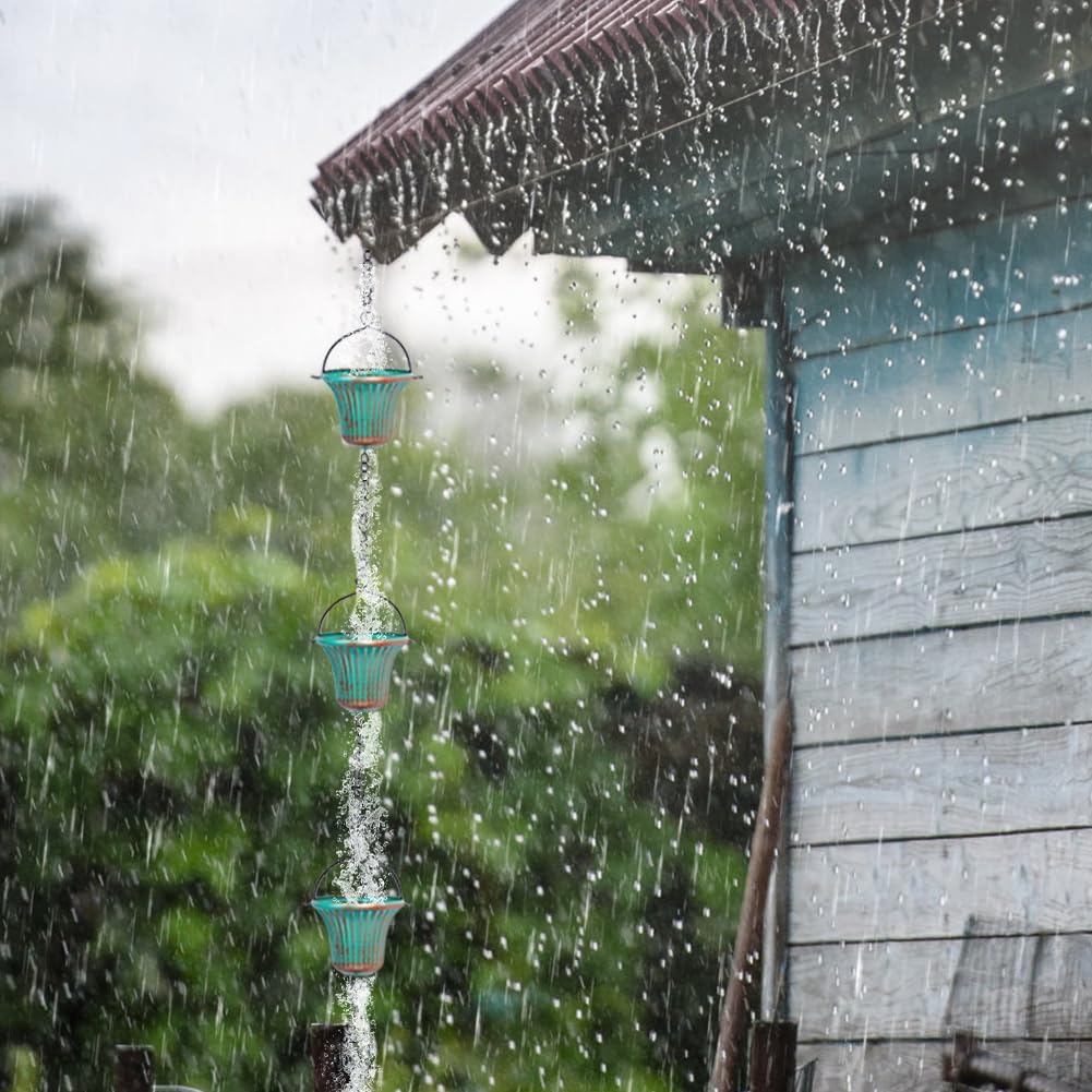 12 Cups Rain Catcher Chain Replacement Downspout for Gutters Adjustable Length