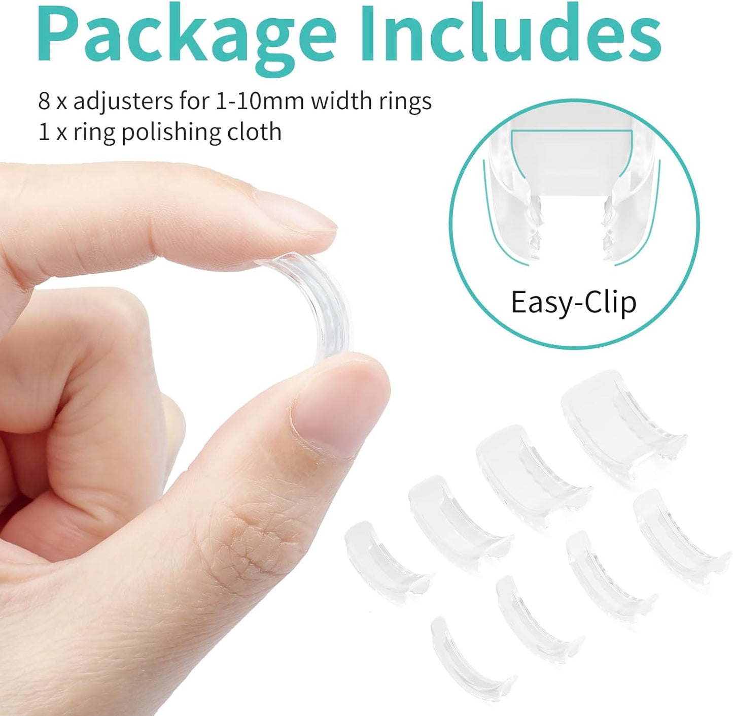 8 Pack 8 Sizes Ring Size Adjuster Invisible Ring Guards for Women and Men Resizer with Polishing Cloth