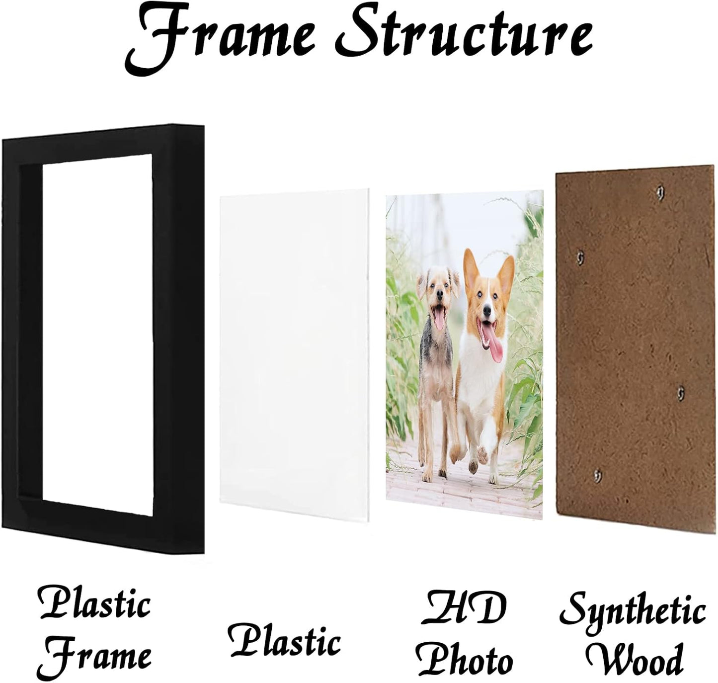 Set of 2 Black Square Photo Frames High Transparent Wall Gallery Desktop Horizontal Vertical