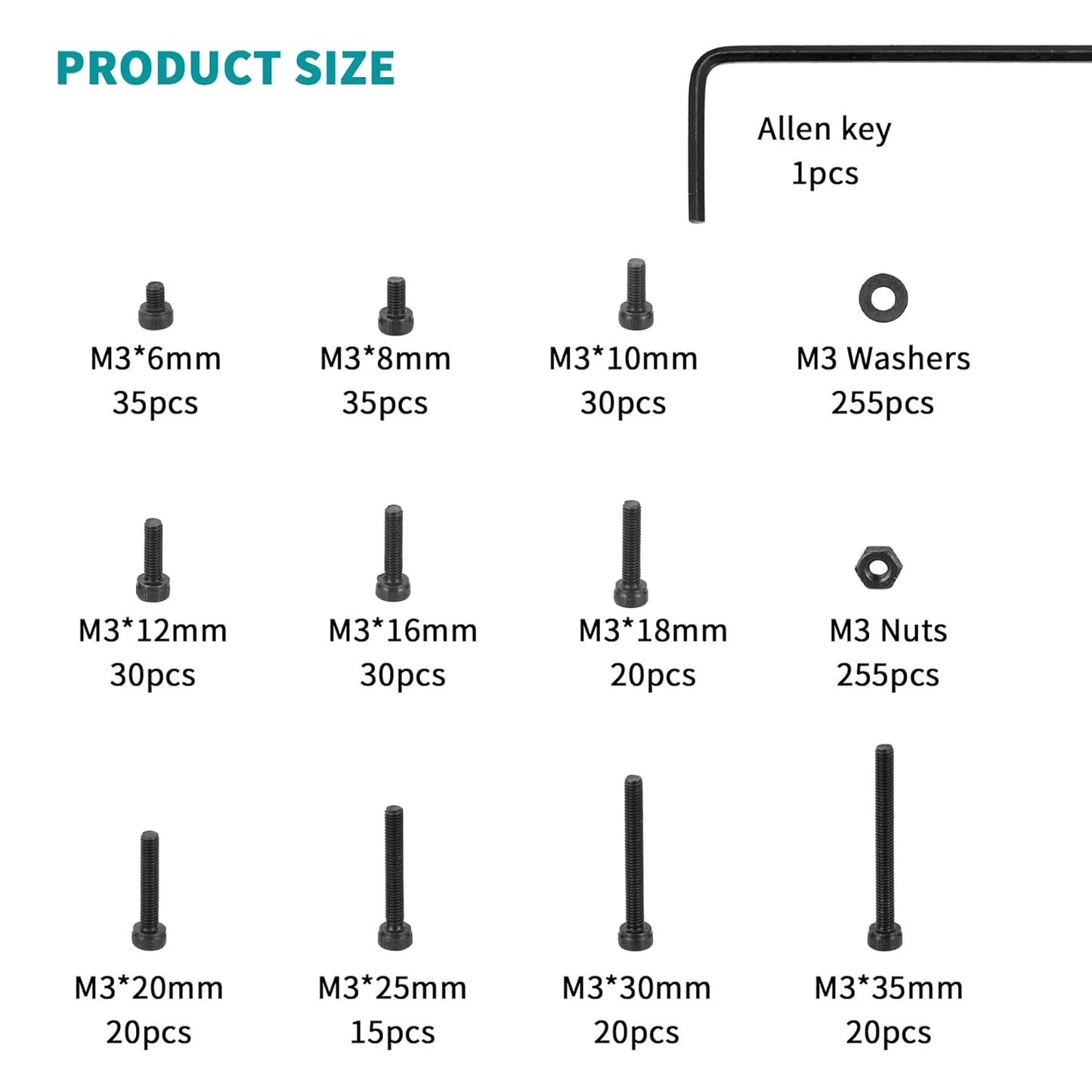 M3 Screws Bolts and Nuts Assortment Kit Small Hex Socket Head Cap Screws Assorted Nuts and Bolts M3 Metric Screw Assortment