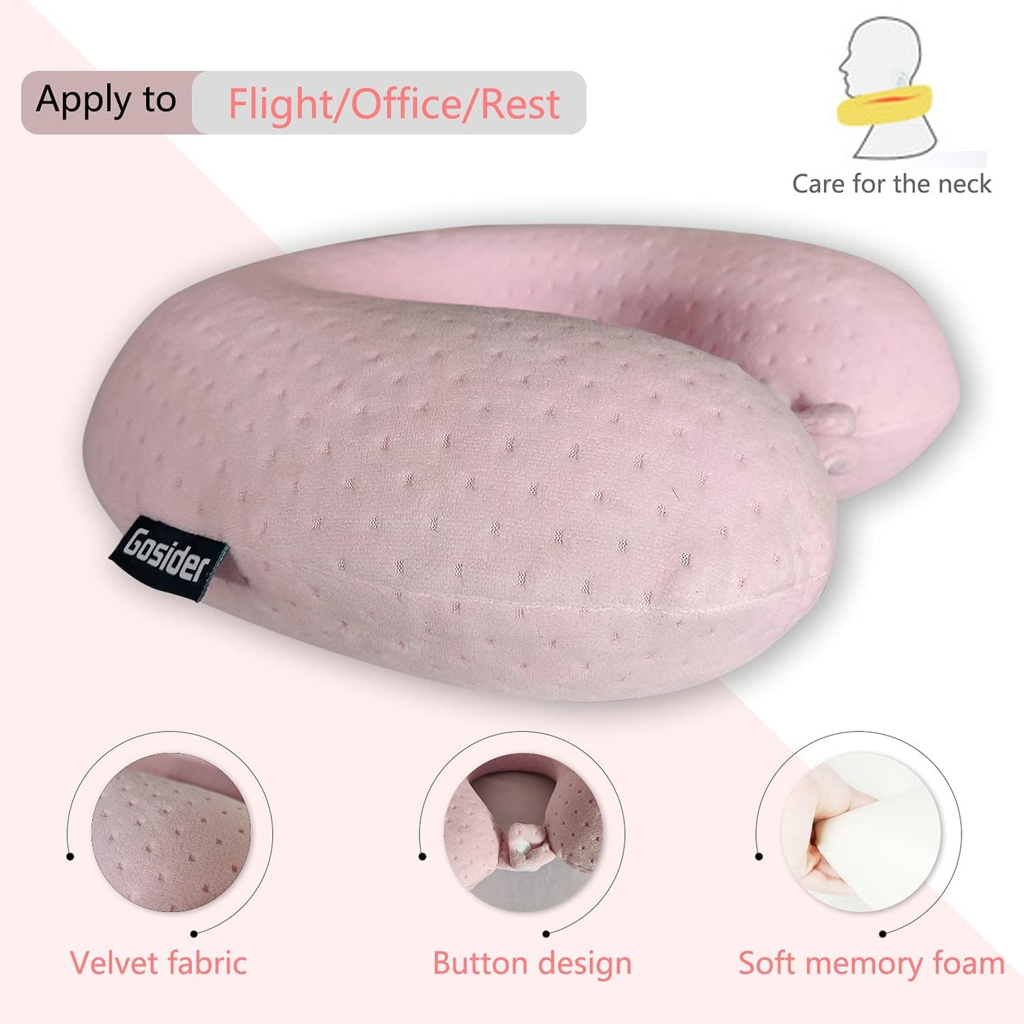 Sleeping Travel Pink Travel Pillow Comfortable U Shape Memory Foam Pillows Neck and Head