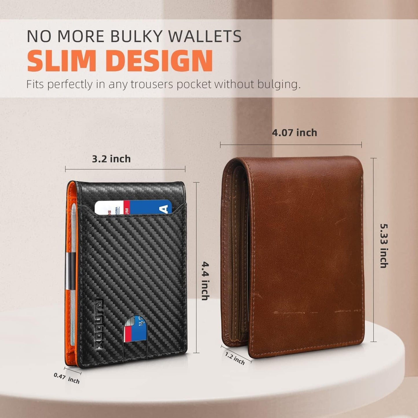 Slim Wallets for Men Leather Money Clip Mens Wallet RFID Blocking Front Pocket Bifold Wallet