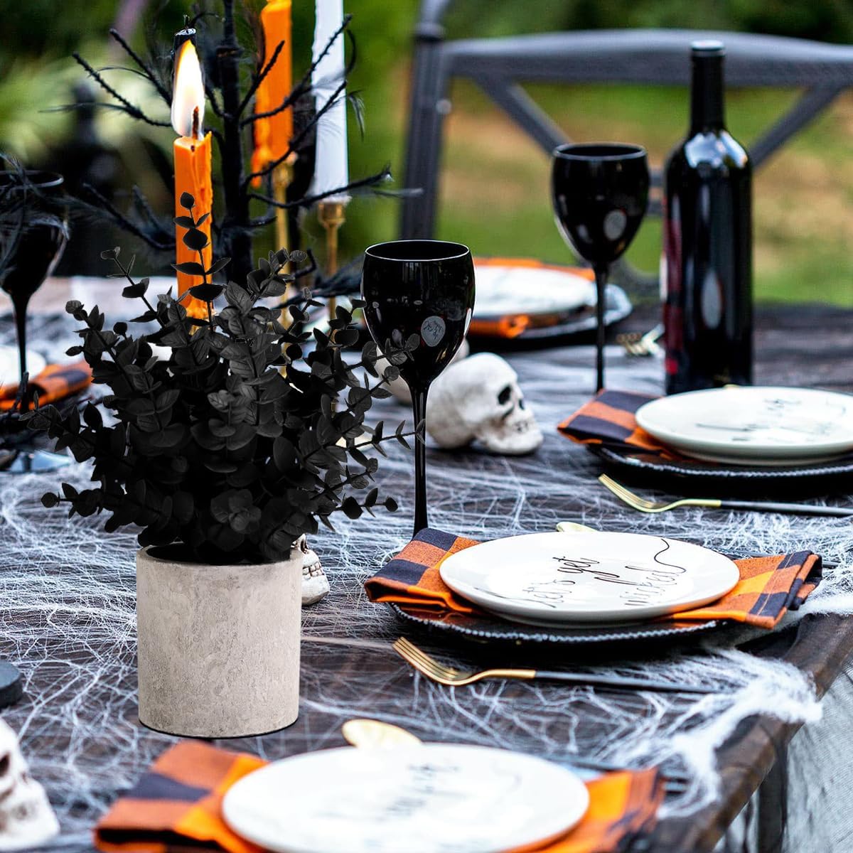 2 Pack Fake Eucalyptus Small Fake Plants Potted Artificial Plants for Halloween Shelf Desk Home Farmhouse