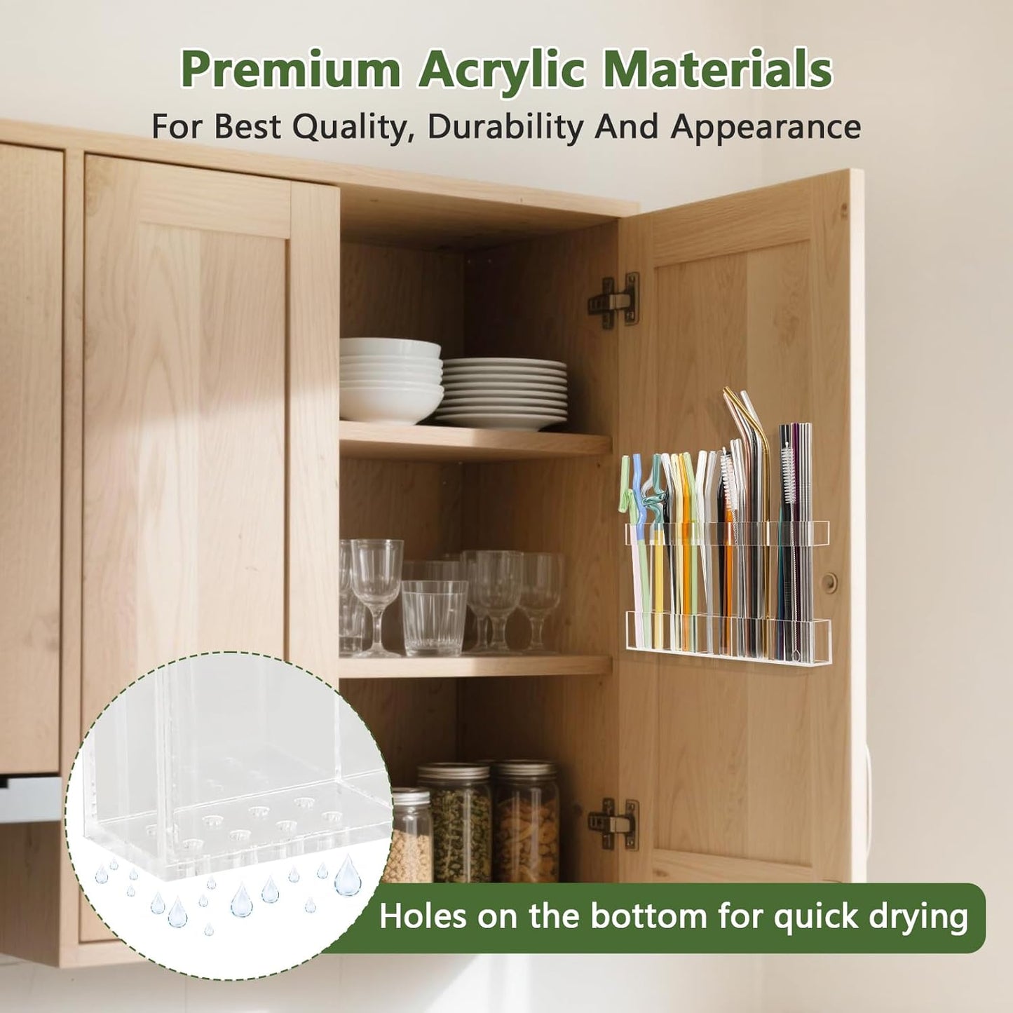 Acrylic Straw Holder for Cabinet Door Reusable Tumbler Straw Organizer Storage Small Kitchen Accessories Container