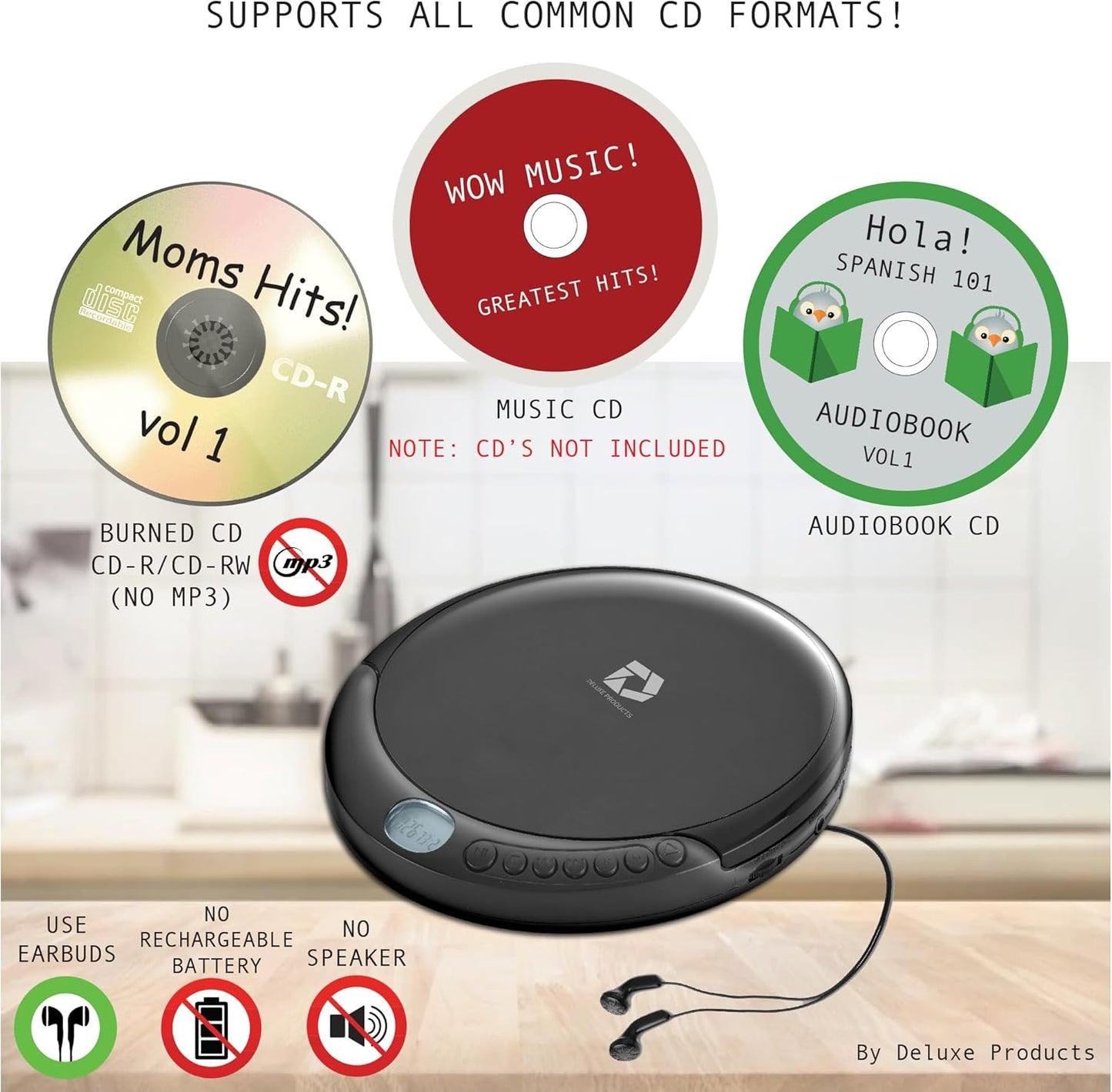 Portable with 60 Second Anti Skip Stereo Earbuds Includes Aux in Cable and AC USB Power Cable