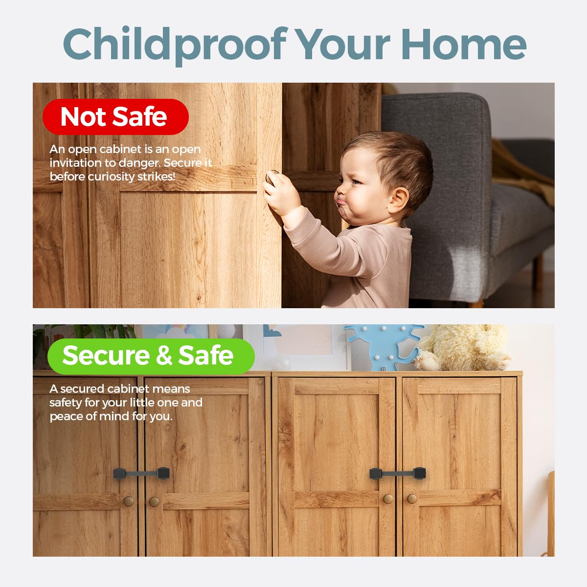 6 Pack Black Child Proof Cabinet Locks No Drilling Easy Installation Adjustable & Reusable