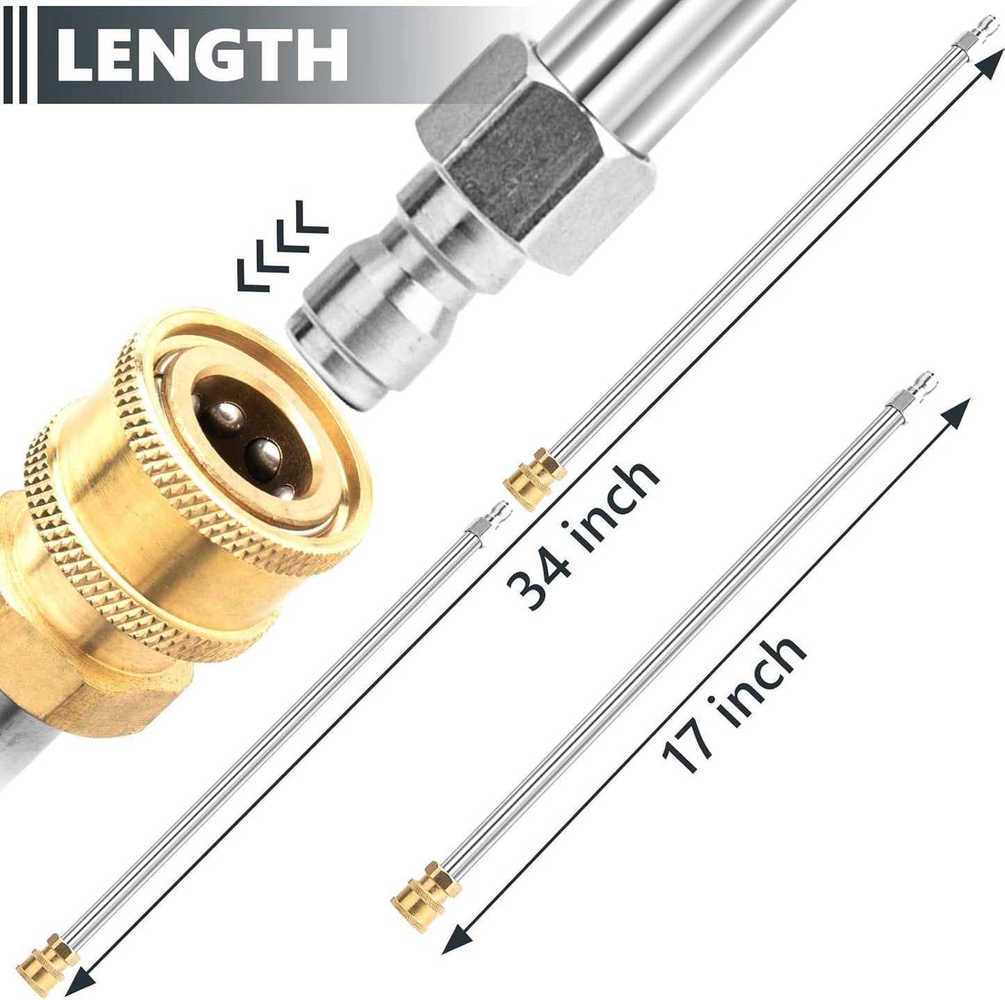 2 Pack 17 Inch Stainless Steel Heavy Duty Wands with 1/4 Inch Quick Connect Fits Most Pressure
