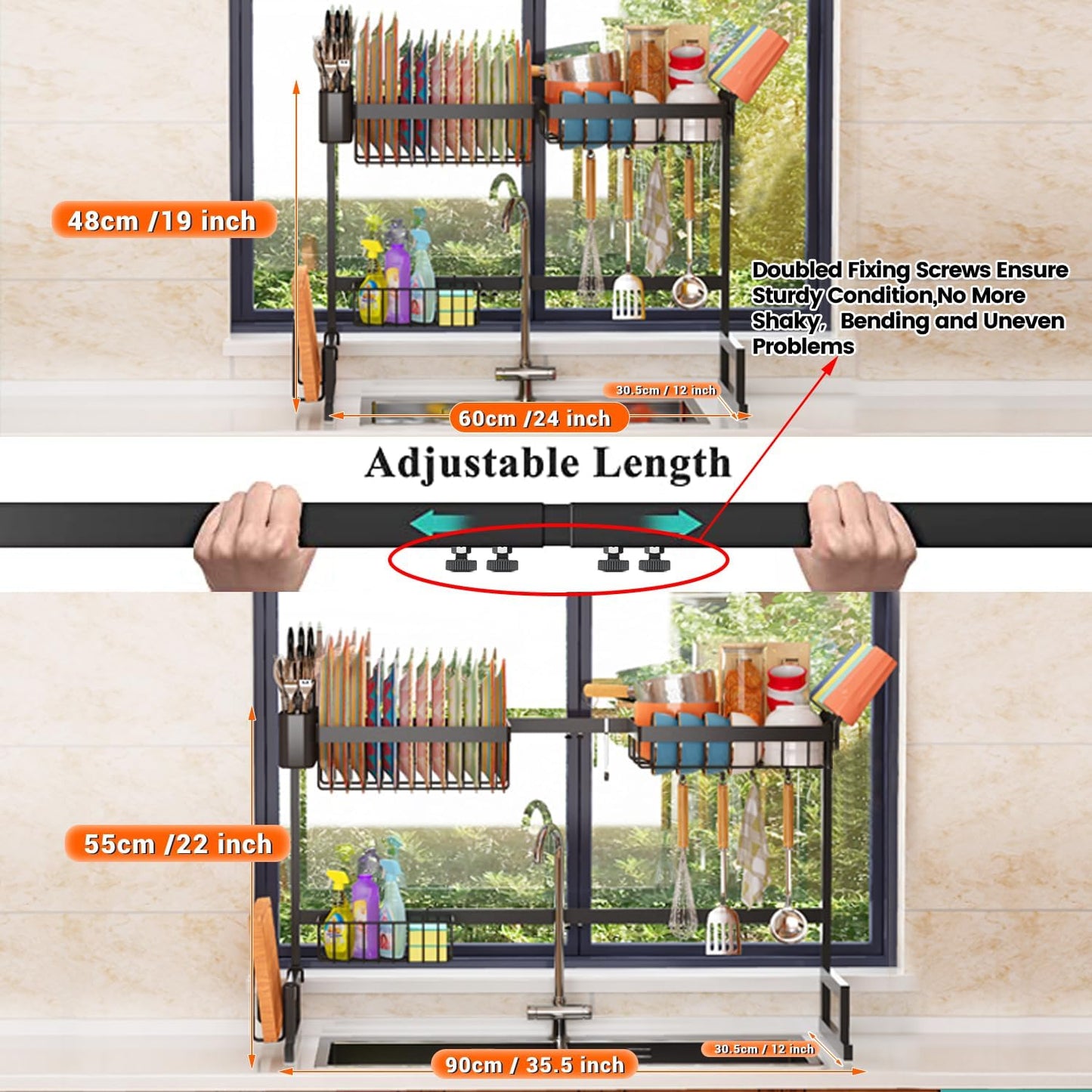 Dish Drying Rack Expandable Height Length Snap-On Design Large Dish Drainer Storage Counter Organizer