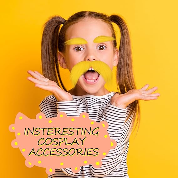 Yellow Mustache and Eyebrows Fake Beard for Kid & Adult Cosplay Halloween Costume Accessories Funny Party Favor