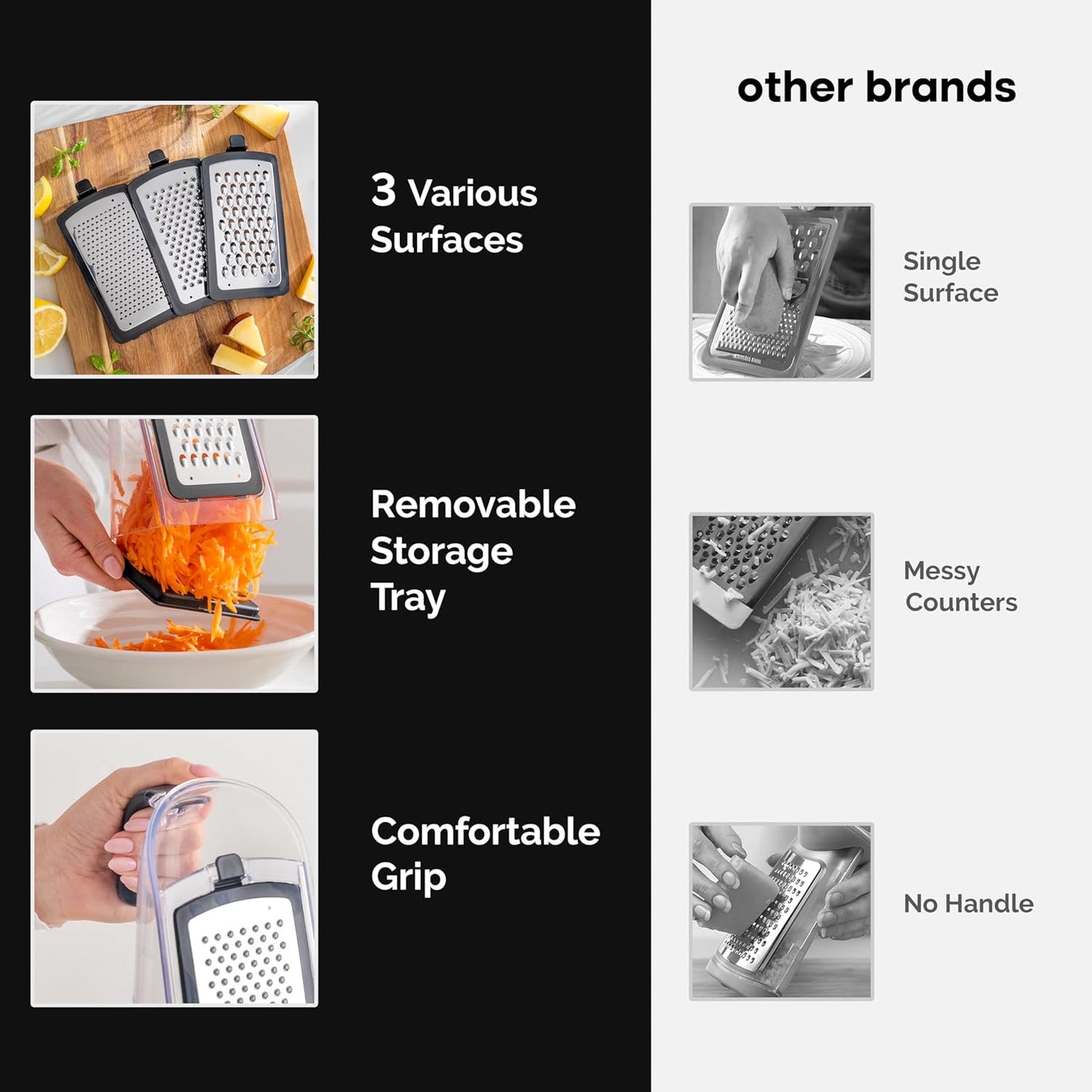 Garlic Crusher- Box Grater Vegetable Shredder with 3 Stainless Steel Blades Graters for Kitchen Cheese Graters with Handle