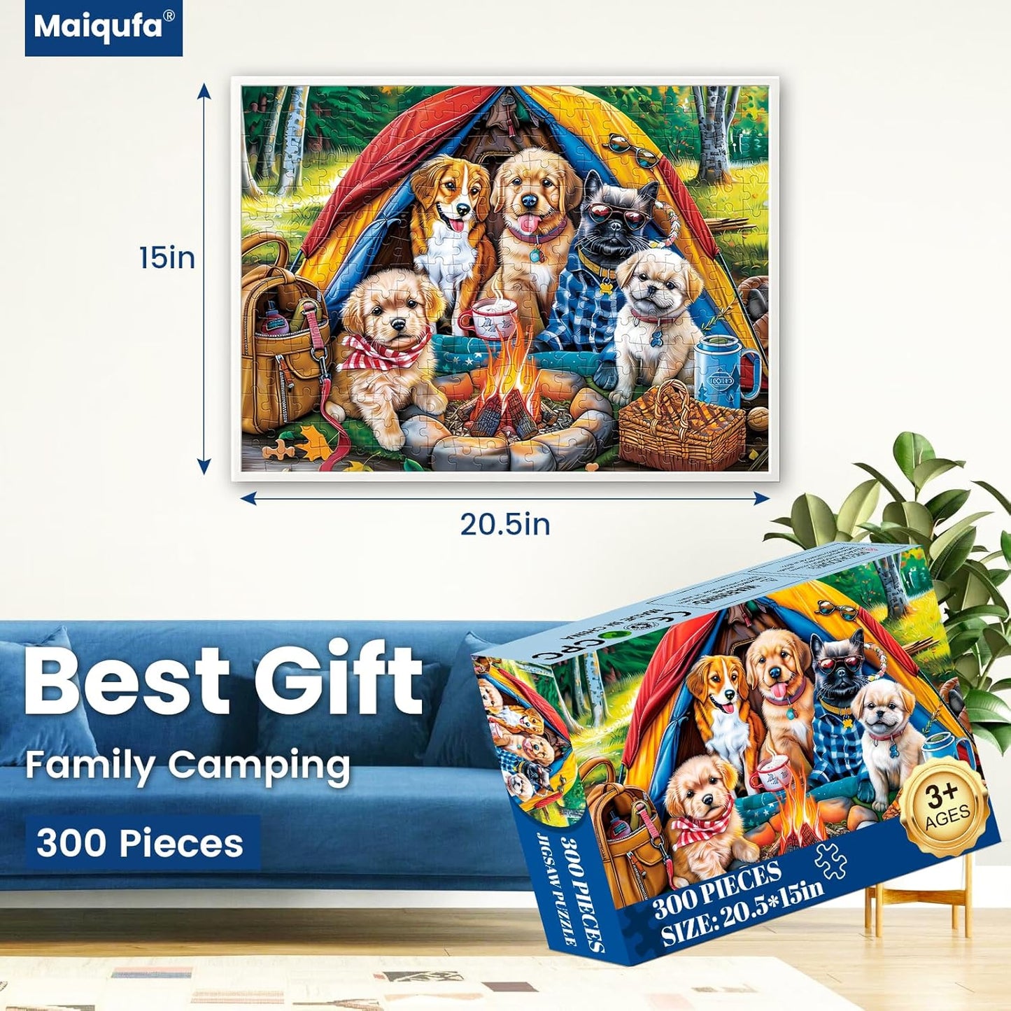 Family Campsite Large Piece Puzzle | Recycled Cardboard Jigsaw Puzzle 300 Pieces