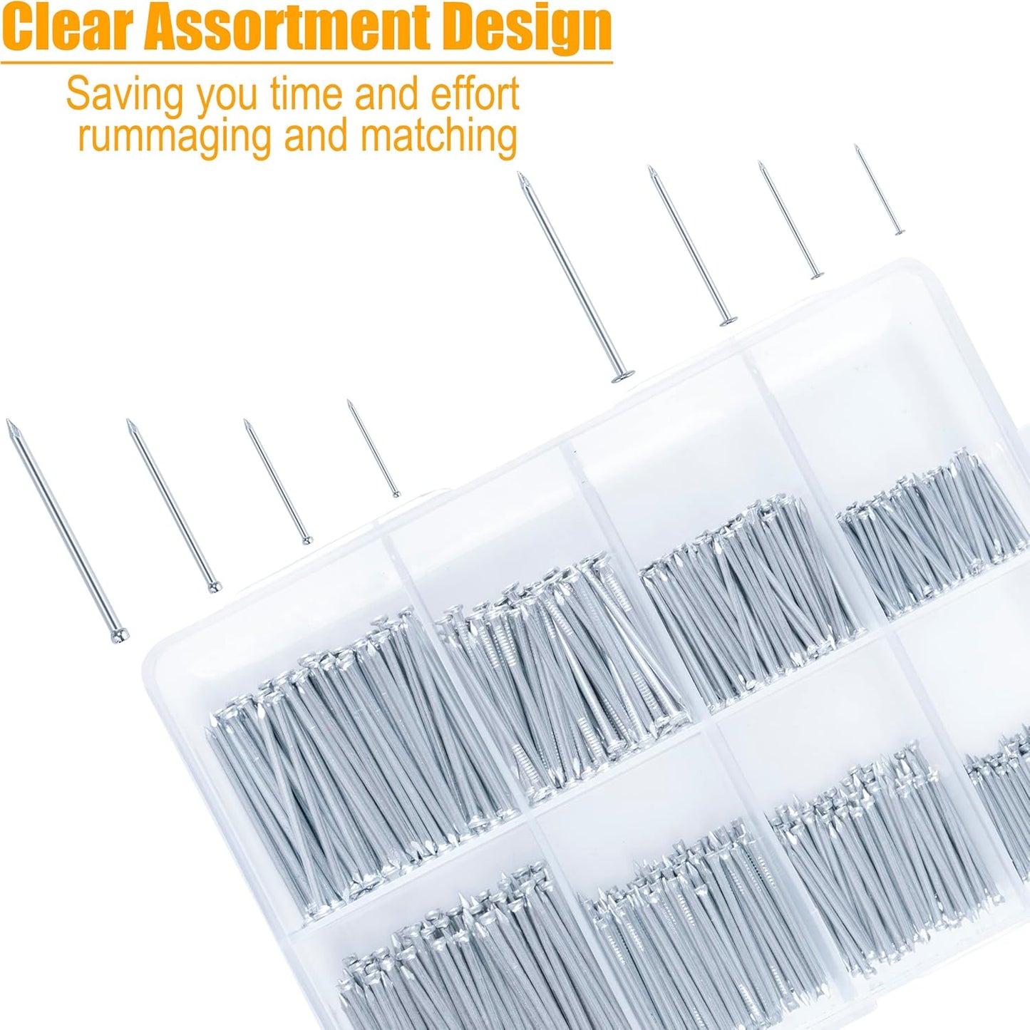 700PCs Nails Assortment Kit & 8oz Hammer Small Hammer for Hanging Wall Art Decor