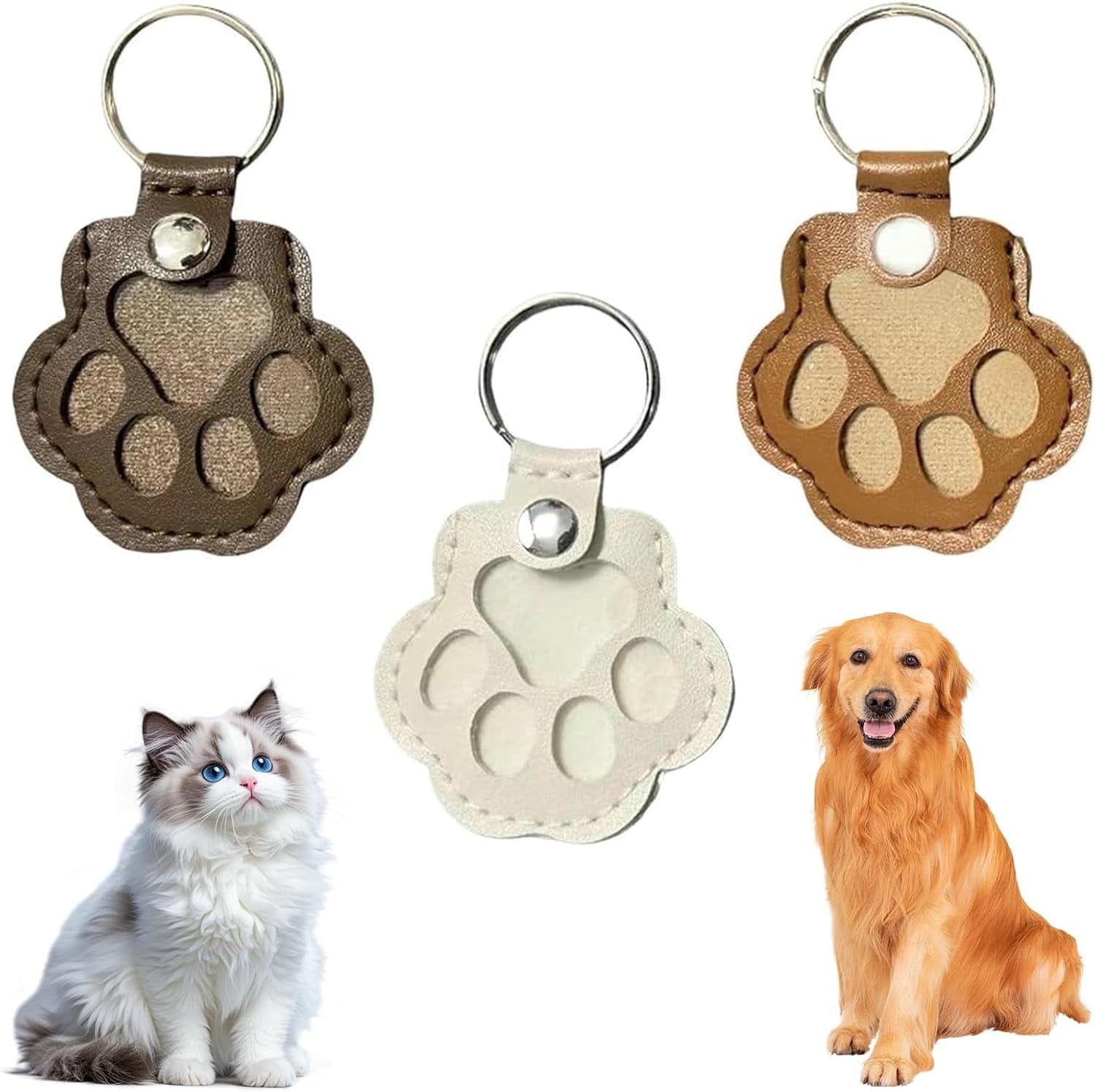 3 Pcs Pet Paw Shaped Leather Keychain, Pet Hair Keychain, Pet Memorial Gift Keyring, Handmade Key Holder for Collecting Cat and Dog Hair