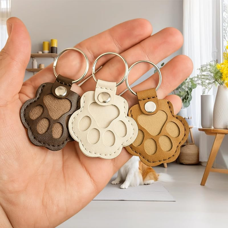 3 Pcs Pet Paw Shaped Leather Keychain, Pet Hair Keychain, Pet Memorial Gift Keyring, Handmade Key Holder for Collecting Cat and Dog Hair