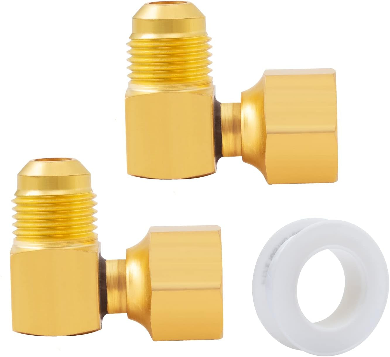 3/8" Brass 90° Elbow Flare Fittings – Female Swivel x Male Flare Adapter for Propane & Low Pressure Gas Heaters (2-Pack)