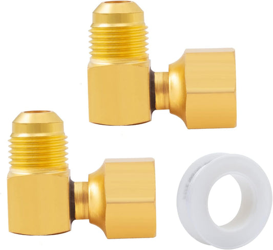 3/8" Brass 90° Elbow Flare Fittings – Female Swivel x Male Flare Adapter for Propane & Low Pressure Gas Heaters (2-Pack)