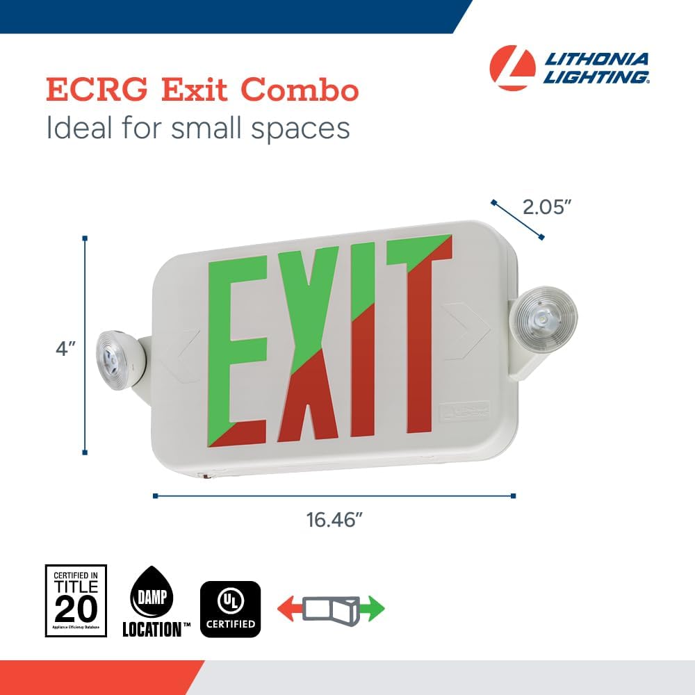 Basics LED Exit Sign/Emergency Light Combo, Red/Green Switchable Exit Sign and Emergency Lights for Business