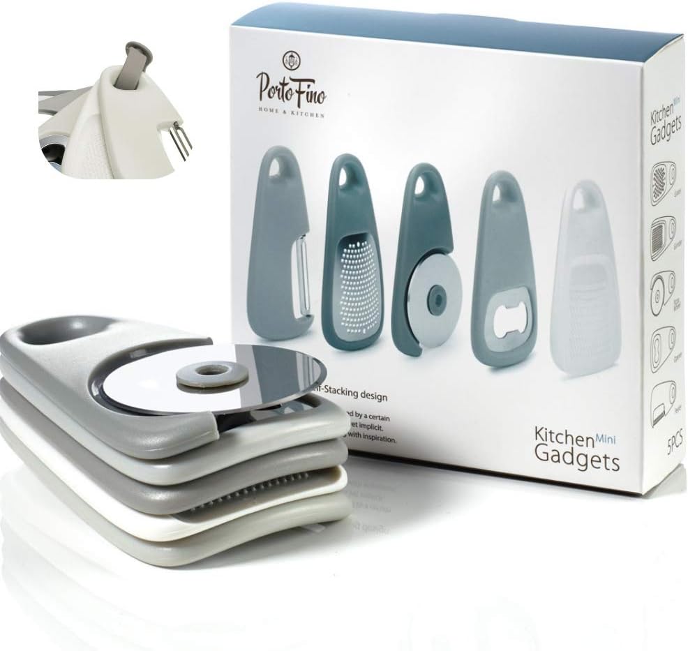 Set 5 Pieces Includes Pizza Cutter Cheese Grater Vegetable Peeler Bottle Opener Garlic Grinder RV Kitchen Accessories