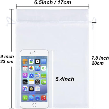 100pcs Sheer Organza Bags White, 6 x 9 inches Christmas Wedding Shower Party Favors Gift Drawstring Bags