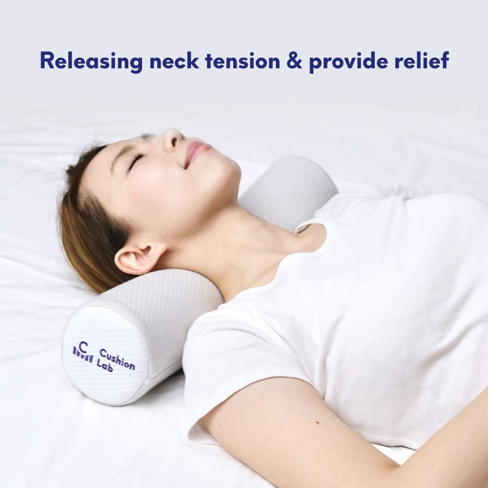 Roll Pillow for Neck Relief Extra Dense Memory Foam Round Cylinder Bolster for Cervical Support