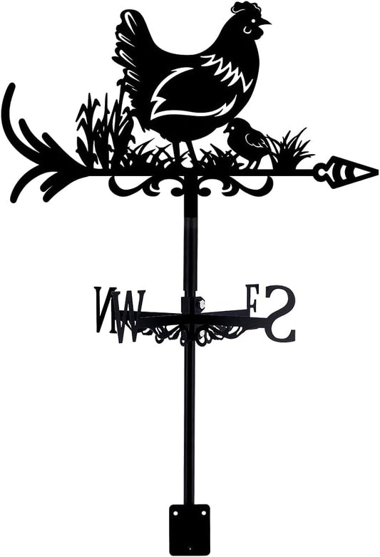 Chicken Wind Vanes for Yard Animals Metal Weathervane Roof Mount for Gardens Outside Black Weathervanes Farmhouse