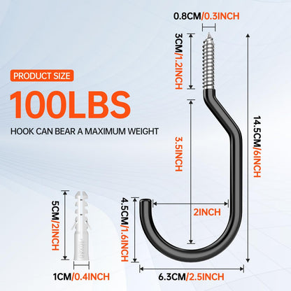 8 Pack Heavy Duty Bike Hook Loading Capacity 100 LBS 6 inch Bike Hooks for Garage Wall