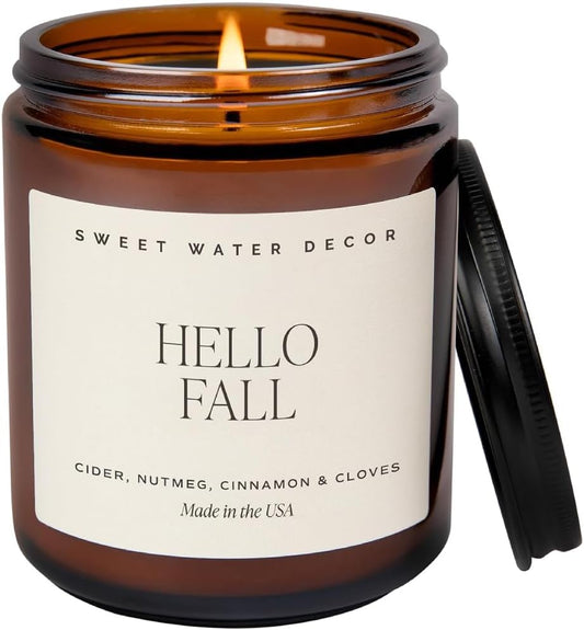 Hello Fall Soy Candles - Fall Candle with Hot Cider, Cinnamon, Cloves, and Nutmeg Scent for Home