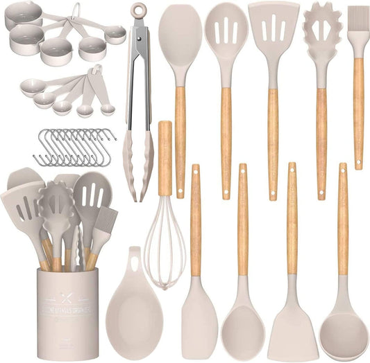 Cooking Utensils Set 33 pcs Non-Stick Silicone Cooking Kitchen Utensils Spatula Set with Holder