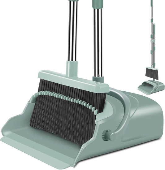 Broom and Dustpan Set Large Size and with Long Handle, Upright Ideal for Indoor Outdoor