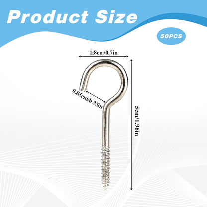 2 Inch Metal Cup Hook Round End Self Tapping Screw Hooks Silver Threaded 304 Stainless Steel Eye Bolt Ceiling