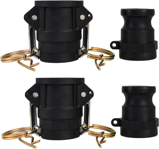 1 Inch Type A & D Polypropylene Cam and Groove Hose Fitting Kit with 1" Female & Male Camlock x 1" Shank (Hose Barb)