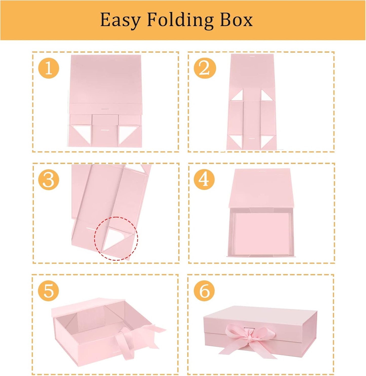 10.5"X7.5"X3.1" Pink Magnetic Gift Box with Lid and Ribbon for Presents