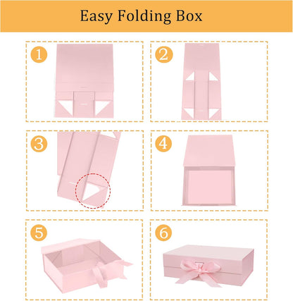 10.5"X7.5"X3.1" Pink Magnetic Gift Box with Lid and Ribbon for Presents
