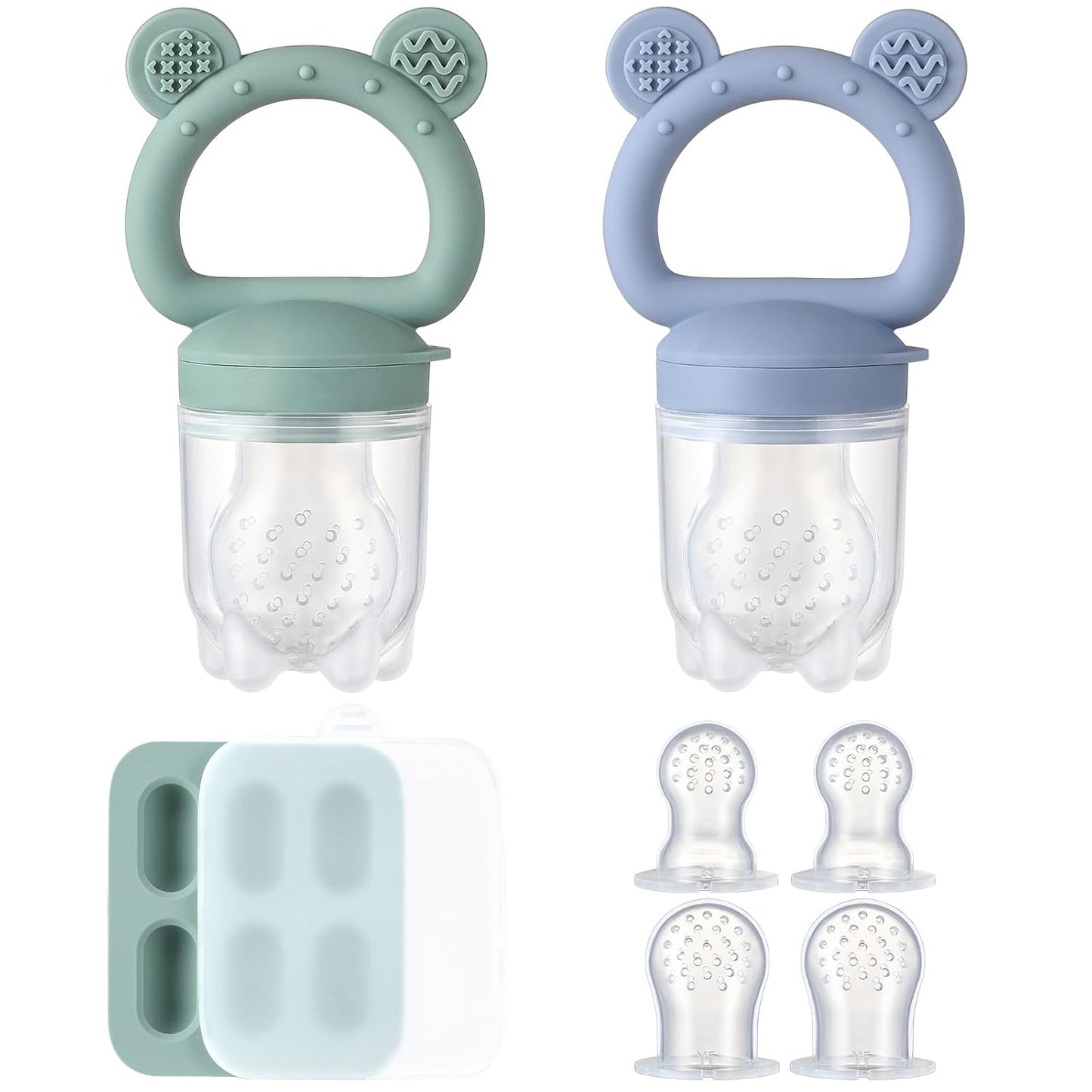 2 Pack Silicone Baby Fruit Feeder with Mini Freezer Tray Breastmilk Popsicle Molds for Baby Teething Relief