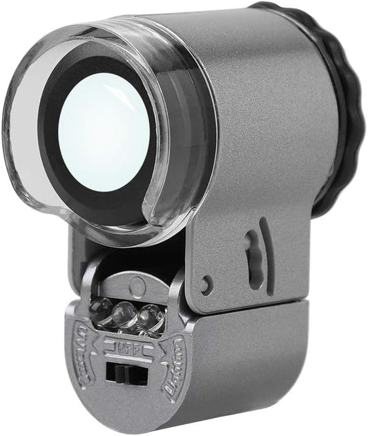 Mini Pocket Magnifier Portable Microscope Magnifying Glass with LED UV Lights Jewelers Loupe