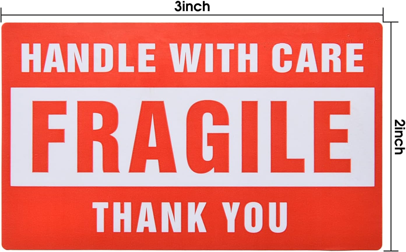 Fragile Stickers for Shipping 3in x 2in Handle with Care Labels 1 Roll 500 per Roll