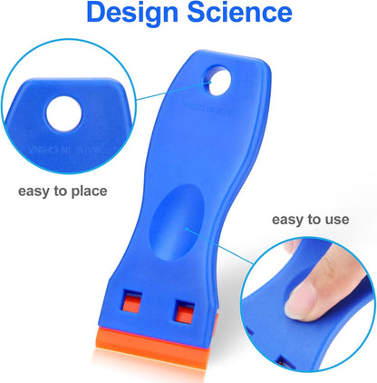 4 Pcs Plastic Razor Blade Scraper and 100 Pcs Blades Remove Label Decal Tool For without Scratches