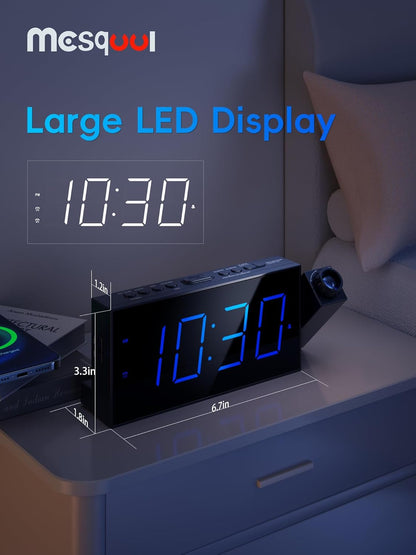 Alarm Clocks for Bedrooms  Large LED Display 180° Rotatable Projector 5-Level Dimmer,USB Charger