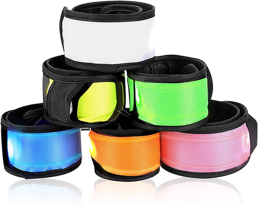 Pack of 6 LED Light Up Band Slap Bracelets Night Safety Wrist Band for Cycling Walking Running