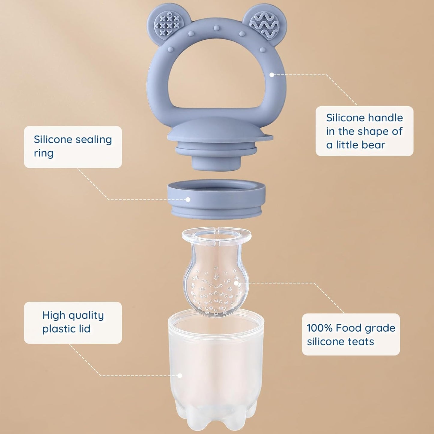 2 Pack Silicone Baby Fruit Feeder with Mini Freezer Tray Breastmilk Popsicle Molds for Baby Teething Relief