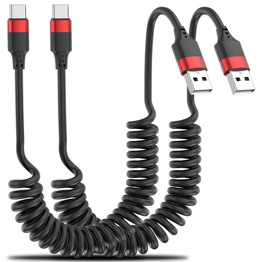 2 Pack Type C Coiled Cable Fast Charging USB to USBC Coiled Cable USB C Car Charger Cord