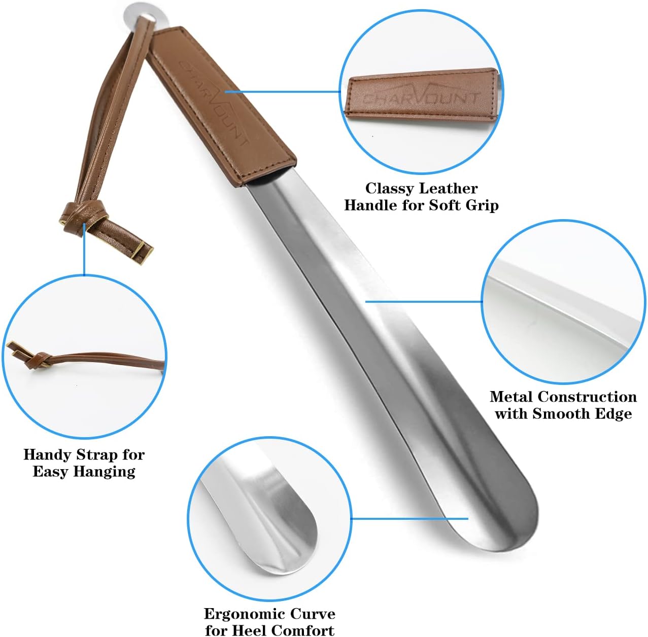 12 Inch Long Shoe Horns for Senior Men Women Kids Stainless Steel Shoehorn with Handle