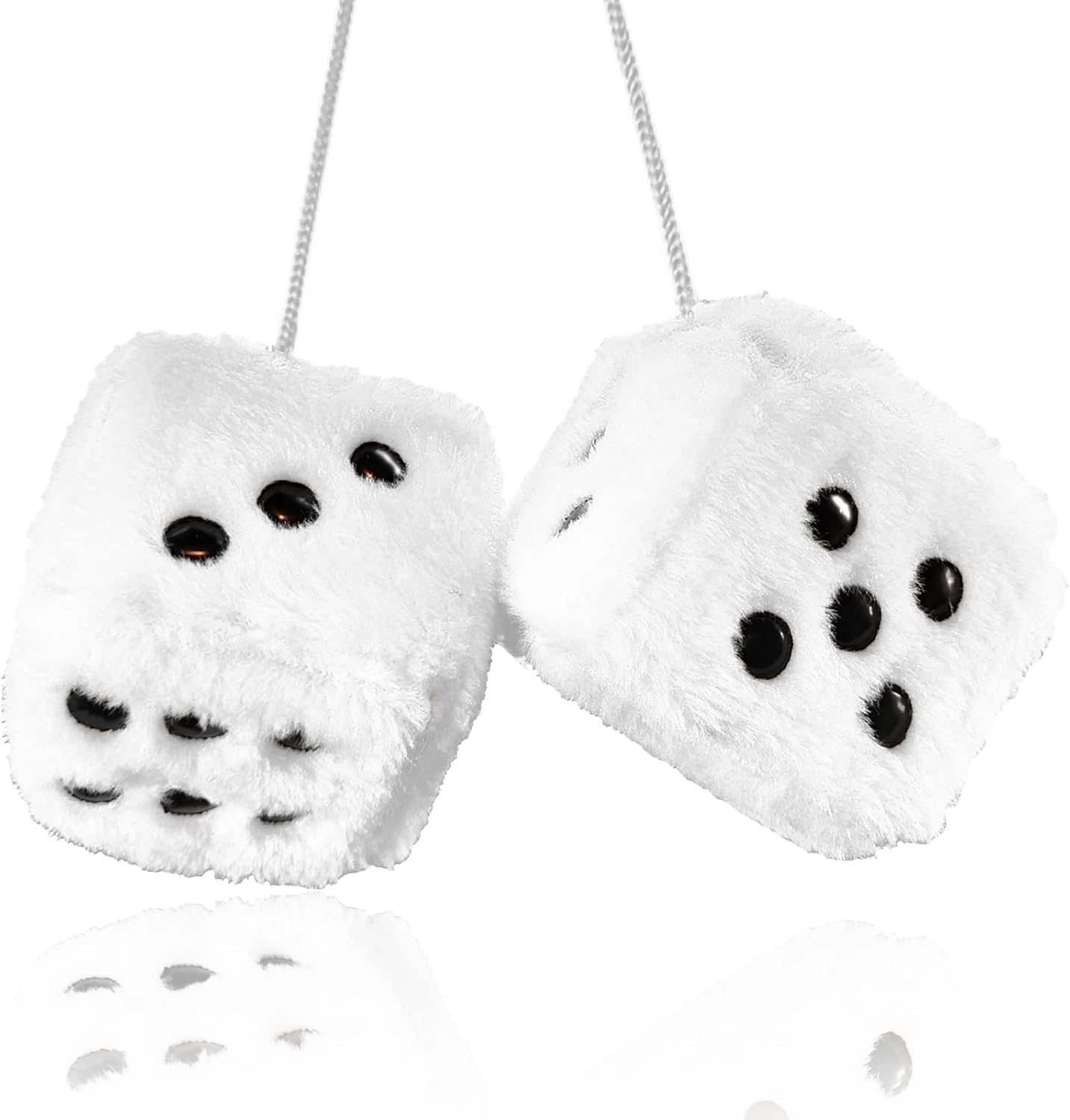 Pair of 3” White Dice with Black Dots for Car Interior Hanging Ornament Decoration