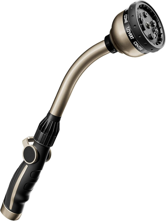 Heavy Duty Metal Garden Hose Wand with 10 Spray Patterns 15-Inch Long Hose Nozzle Sprayer with Thumb Flow Control