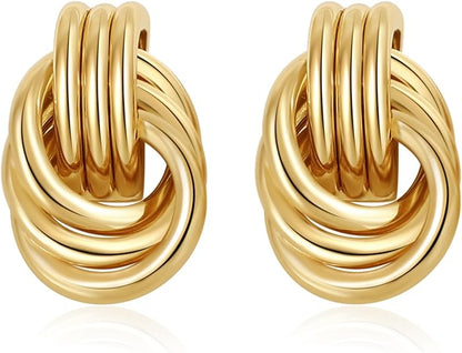 Gold Plated Knot Earrings for Women Chunky Statement Drop Dangle Earrings Lightweight