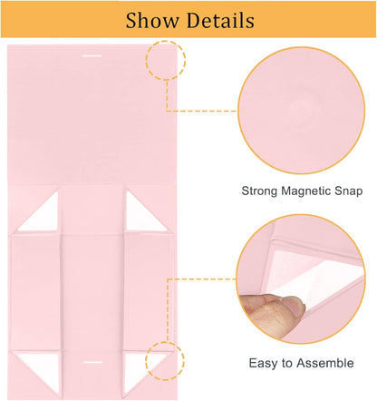 10.5"X7.5"X3.1" Pink Magnetic Gift Box with Lid and Ribbon for Presents