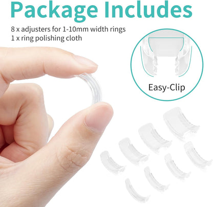 8 Pack 8 Sizes Ring Size Adjuster Invisible Ring Guards for Women and Men Resizer with Polishing Cloth