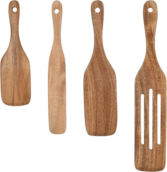 Spurtle Set Wooden Kitchen Utensils Set of 4 Wood Spoon for Sourdough Starter
